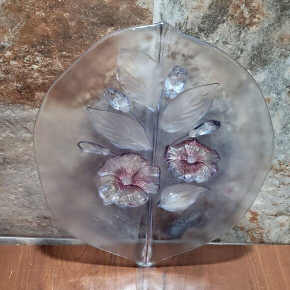 Glass Crystal Frosted Calypso Canape Hibiscus Leaf Shape Platter - Picture 13 of 16